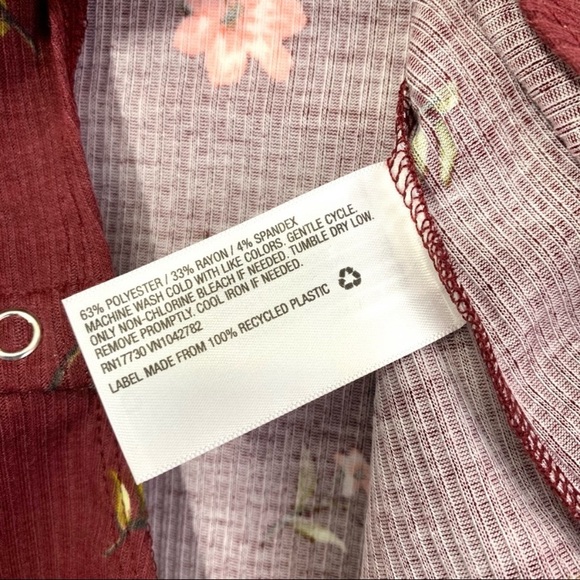 Wild Fable Women's Burgundy Floral Short Sleeve Bodysuit - Picture 10 of 10